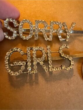 SORRY / GIRLS Rhinestone Word Hair Pins - Silver Crystal